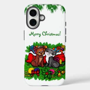 Funda iPhone 16 Kitty and Puppy , Happy XMas