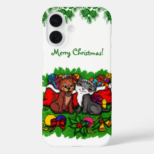 Funda iPhone 16 Kitty and Puppy , Happy XMas