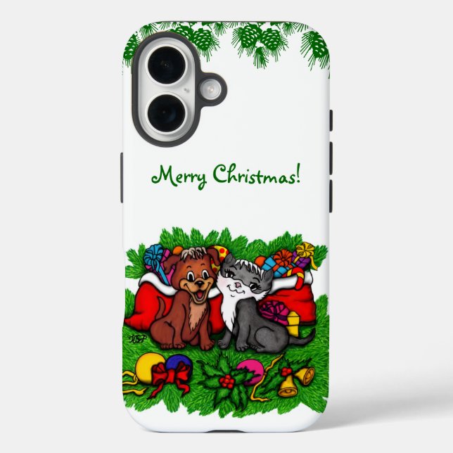 Funda iPhone 16 Kitty and Puppy , Happy XMas (Reverso )