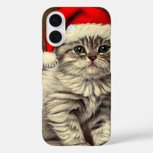 Funda iPhone 16 Kitty de Navidad vintage con sombrero Santa