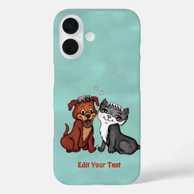 Funda iPhone 16 Kitty y Puppy , Editar tu texto (Reverso )