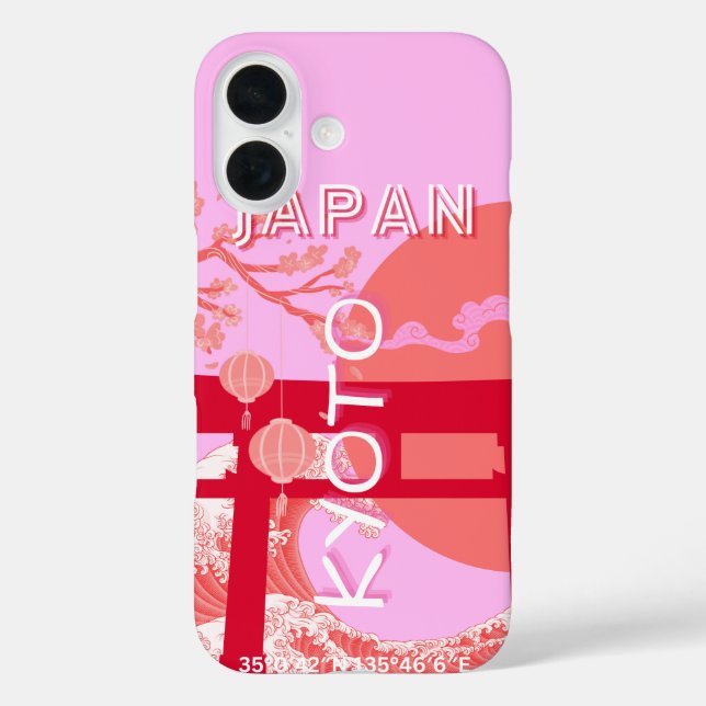 Funda iPhone 16 Kyoto Japón: Arte de viajes, arte de viajes rosa r (Reverso )