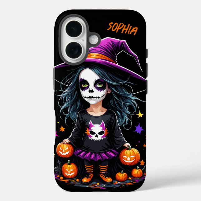 Funda iPhone 16 La adorable bruja de Halloween de Kawaii (Reverso )