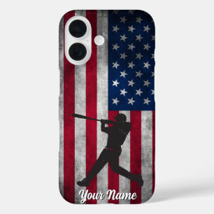 Funda iPhone 16 La bandera norteamericana de moda, el béisbol pers