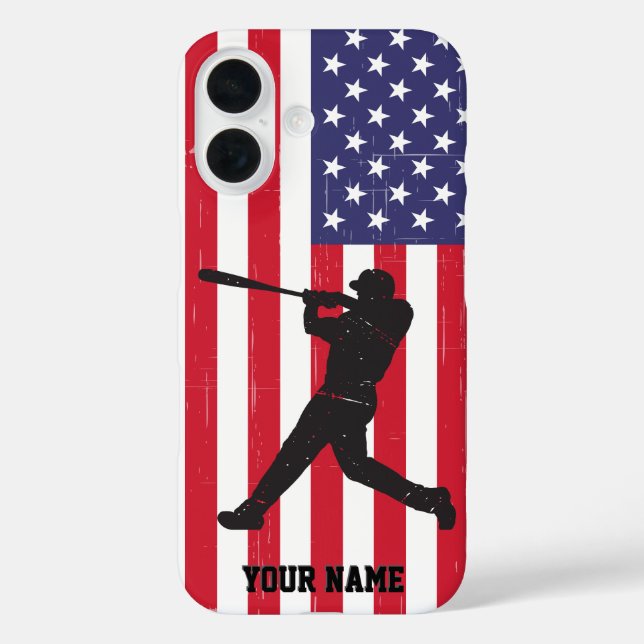 Funda iPhone 16 La bandera norteamericana de moda, el béisbol pers (Reverso )