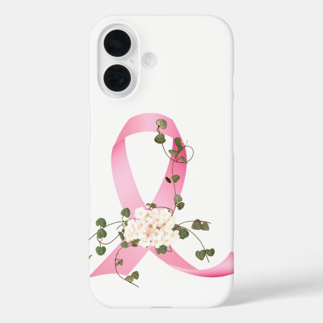 Funda iPhone 16 La cinta rosa con hiedra sobre blanco (Reverso )
