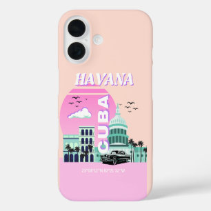 Funda iPhone 16 La Habana Cuba: arte de viajes rosado