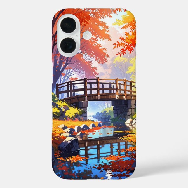 Funda iPhone 16 La serenidad del puente de otoño (Reverso )