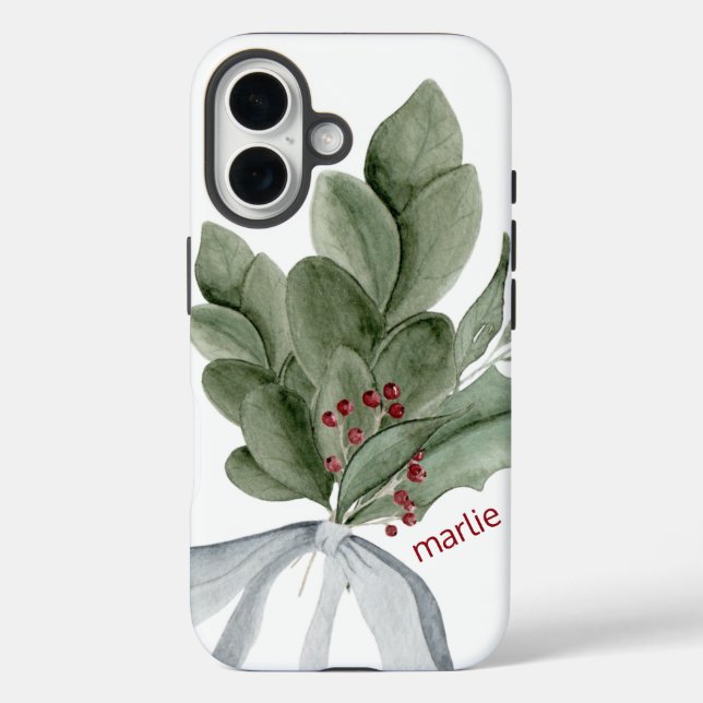 Funda iPhone 16 La vegetación botánica con bayas personalizadas (Reverso )