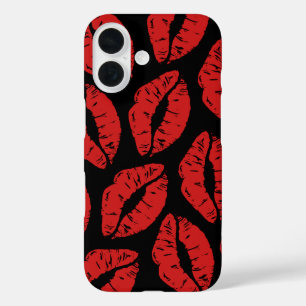 Funda iPhone 16 Labiales besos con lápiz labial rojo lindo patrón