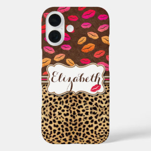 Funda iPhone 16 Labios de Estampado de Leopardo Besos Personalizad