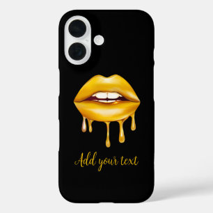 Funda iPhone 16 labios dorados con un diseño elegante
