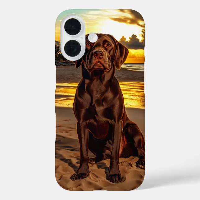 Funda iPhone 16 Labrador de chocolate al atardecer (Reverso )