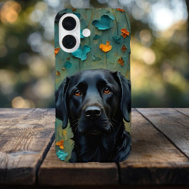 Funda iPhone 16 Labrador negro en hojas