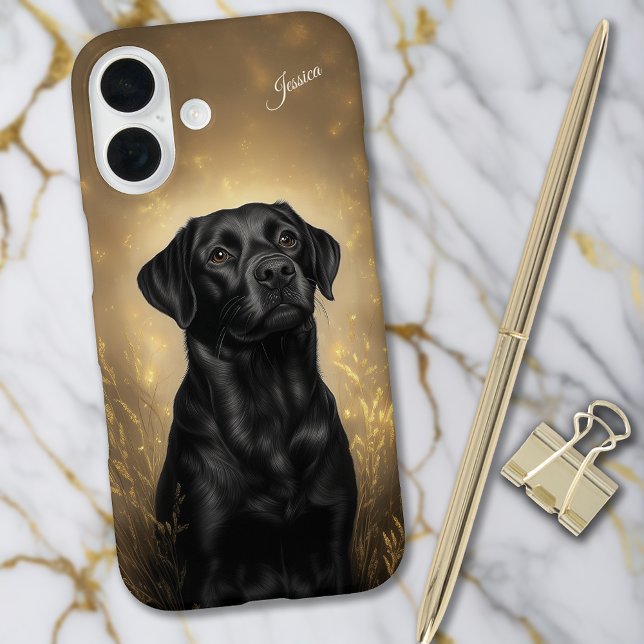 Funda iPhone 16 Labrador recuperador negro de laboratorio personal (Labrador Retriever Black Lab Personalized Case-Mate iPhone Case)