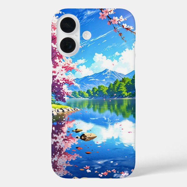 Funda iPhone 16 Lago con Montañas de Primavera (Reverso )