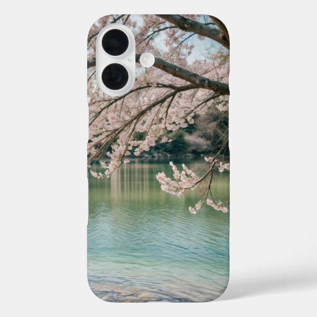 Funda iPhone 16 lago de flores de cerezo (Reverso )
