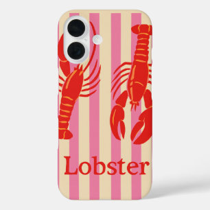Funda iPhone 16 Langosta Pop Crustáceos en Rayas de Caramelo