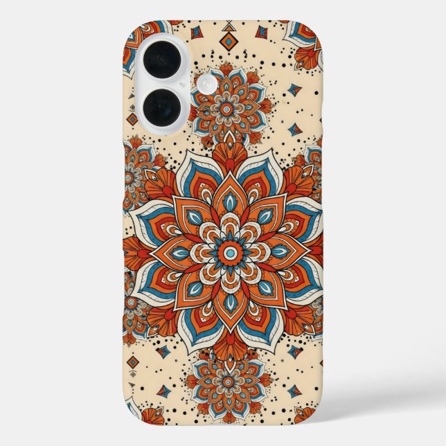 Funda iPhone 16 large, symmetrical mandala design (Reverso )