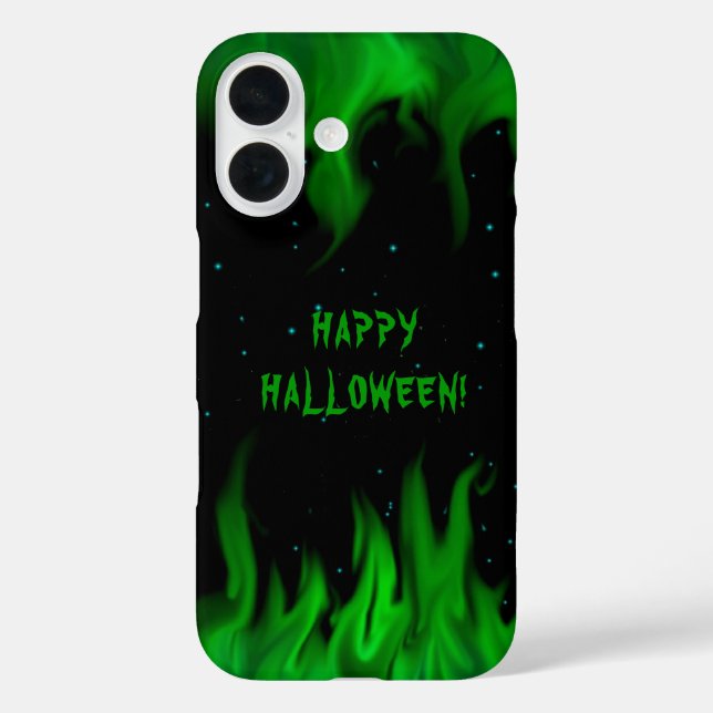Funda iPhone 16 Las llamas verdes en el cielo estrellado (Reverso )