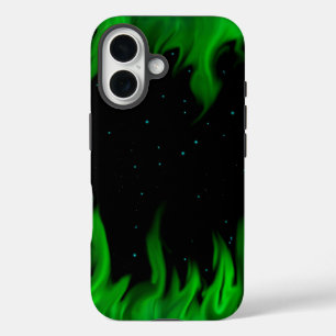 Funda iPhone 16 Las llamas verdes en el cielo estrellado