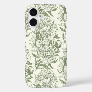 Funda iPhone 16 Las peonias y las mariposas bloquean la impresión,
