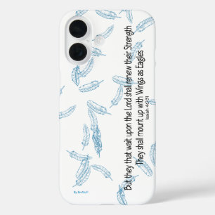 Funda iPhone 16 Las plumas azules se elevan en el estuche para iPh
