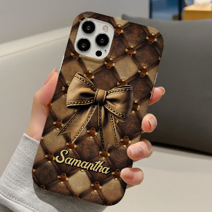 Funda iPhone 16 Lazo coqueto chic de cuero falso con monograma