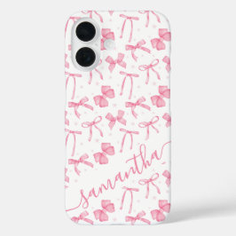 Funda iPhone 16 Lazo Coquette Rosa Estético con Nombre Personaliza