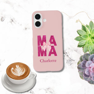 Funda iPhone 16 Lazo de purpurina rosa MAMA Coquette Estética del 