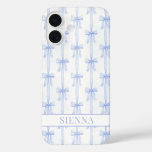 Funda iPhone 16 Lazos Coquetos Azules Rayas Monogramados