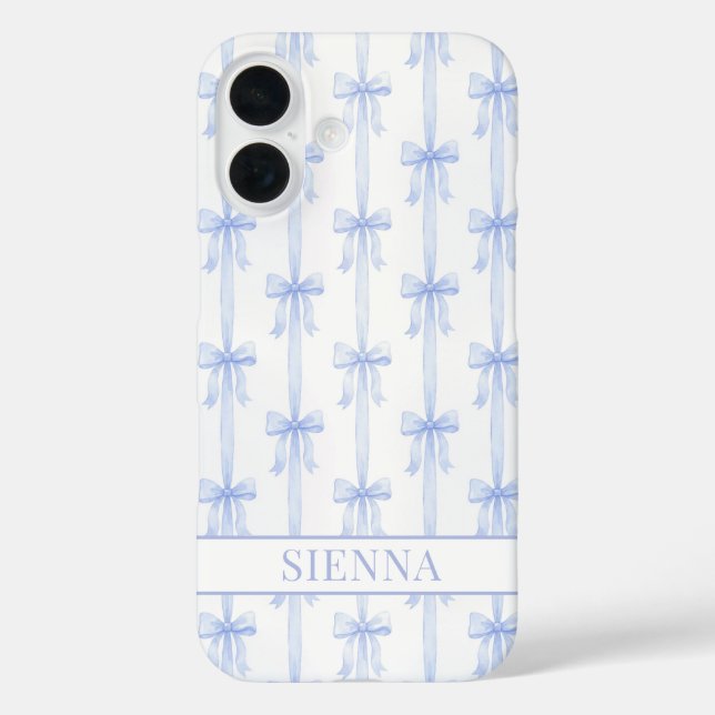 Funda iPhone 16 Lazos Coquetos Azules Rayas Monogramados (Reverso )