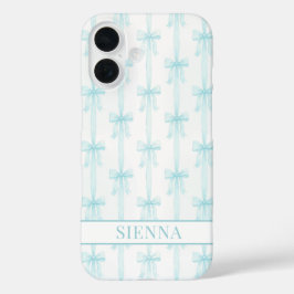 Funda iPhone 16 Lazos Coquette Aqua Rayas Monograma