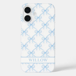Funda iPhone 16 Lazos de acuarela azules Coquette