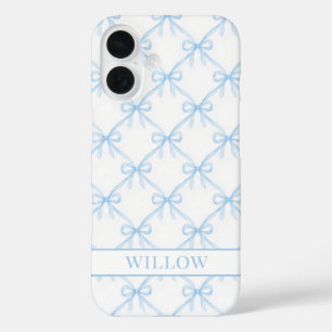 Funda iPhone 16 Lazos de acuarela azules Coquette