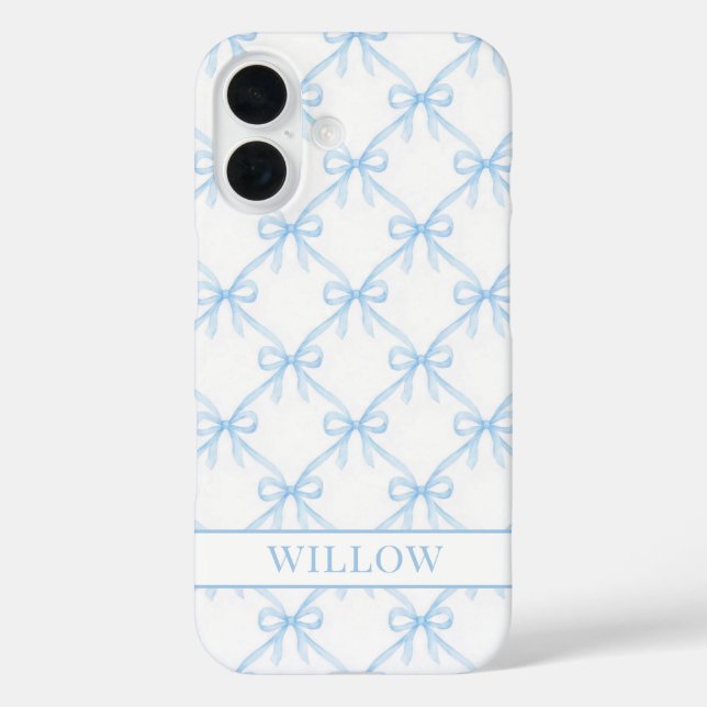 Funda iPhone 16 Lazos de acuarela azules Coquette (Reverso )