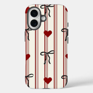 Funda iPhone 16 Lazos de cinta y corazones vintage femeninos patró