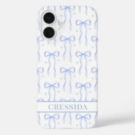 Funda iPhone 16 Lazos de Coqueta Azules Monogramados