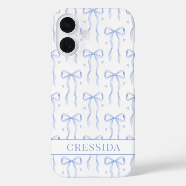 Funda iPhone 16 Lazos de Coqueta Azules Monogramados (Reverso )