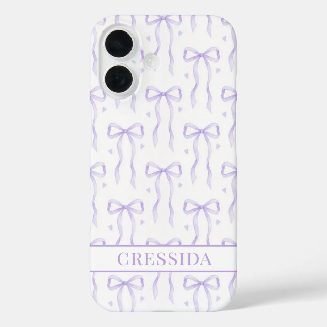 Funda iPhone 16 Lazos de Coqueta Morada Monogramados (Reverso )