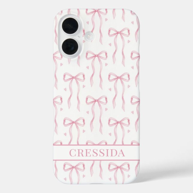 Funda iPhone 16 Lazos de Coqueta Rosa Monogramados (Reverso )