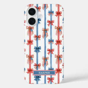 Funda iPhone 16 Lazos Patrióticos y Rayas Monogramadas