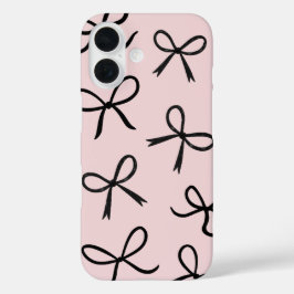 Funda iPhone 16 Lazos Pequeños Negros Lindos de Moda Rosa