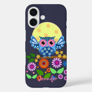 Funda iPhone 16 Lechuza de primavera y nombre personalizado