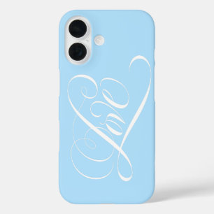Funda iPhone 16 Leer la caligrafía del corazón del amor azul del h