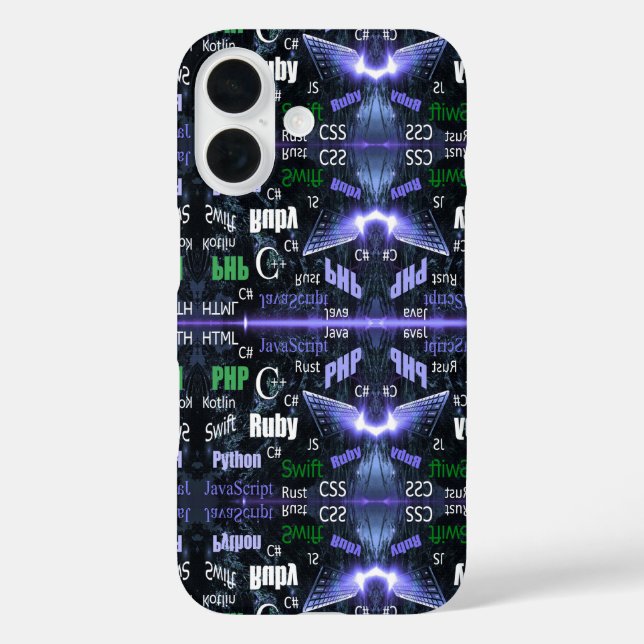 Funda iPhone 16 Lenguas de programación azul (Reverso )