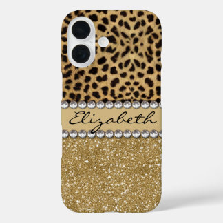 Funda iPhone 16 Lentejuela Dorada con Motivo de Lunares de Leopard
