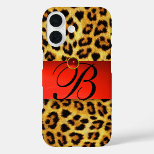 FUNDA iPhone 16 LEOPARD IMPRESO FUR ROJO GEMSTONE MONOGRAM,