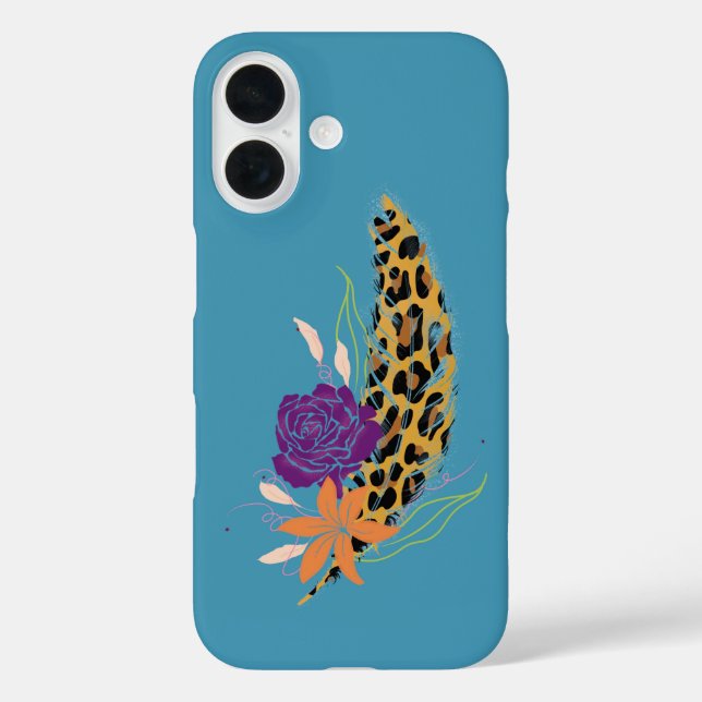 Funda iPhone 16 Leopardo Print, Feathers & Florals (Reverso )
