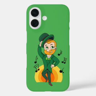 Funda iPhone 16 Leprechaun bailando, personalizado de San Patricio